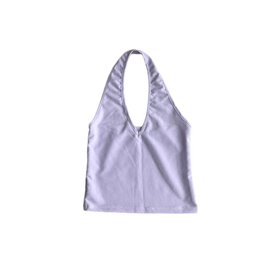 Top lila amarrado al cuello - Talla S
