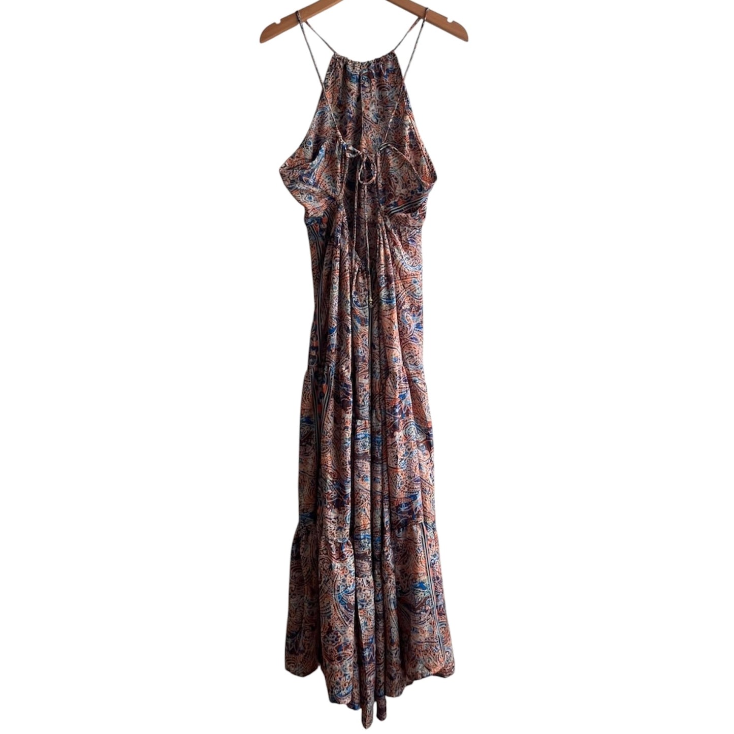 Vestido largo estampado naranja y azul - Talla S