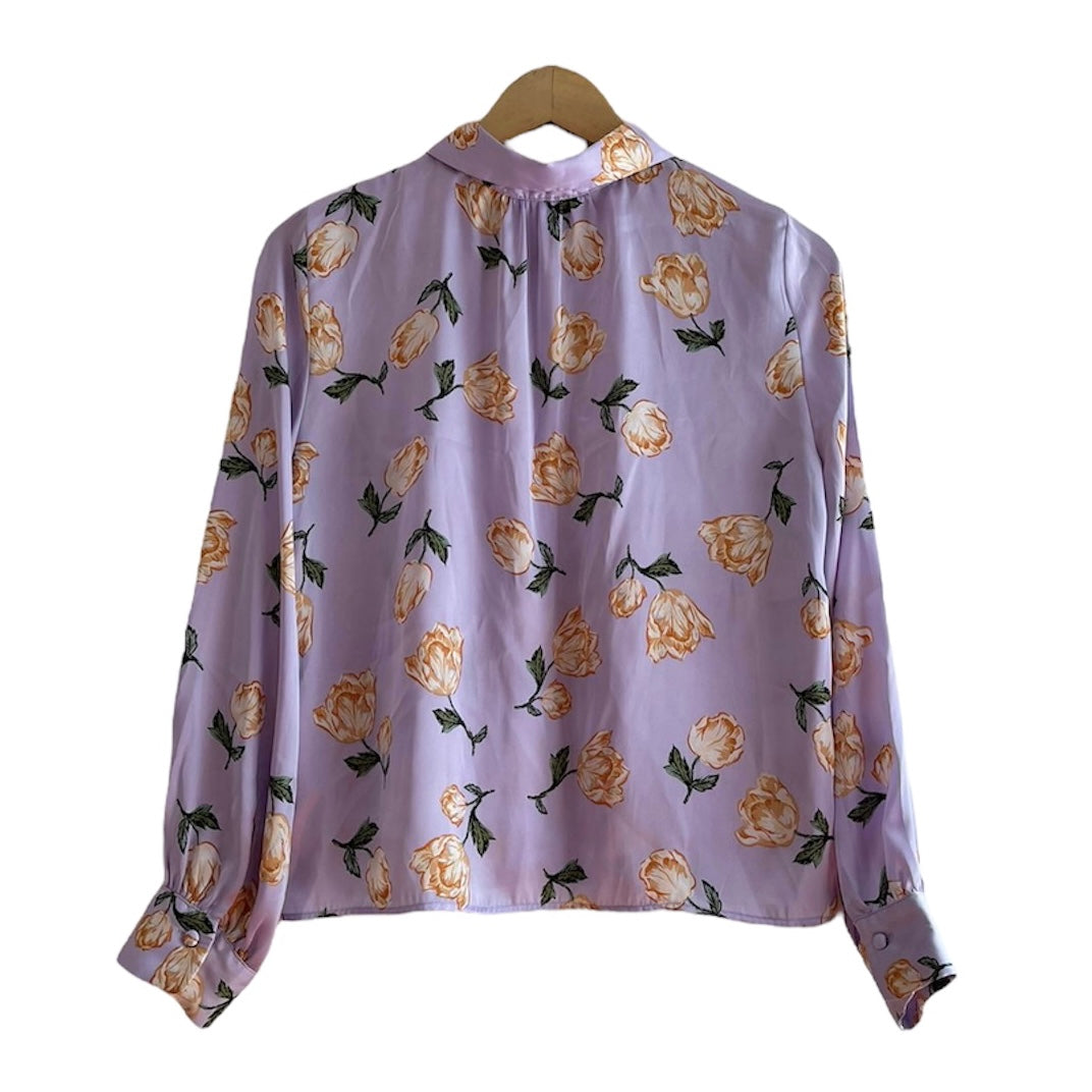 Blusa lila manga larga flores Zara - Talla S