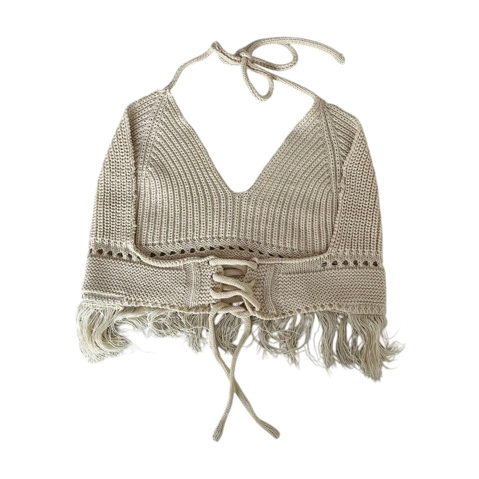 Top de hilo beige ajustable - Talla S