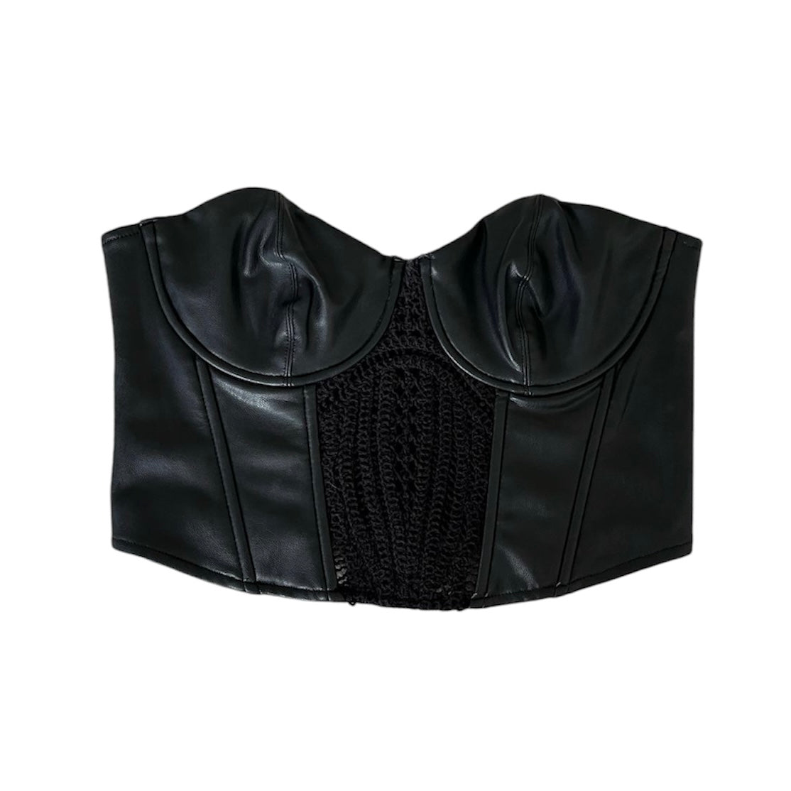 Top cuero y encaje negro Zara - Talla S