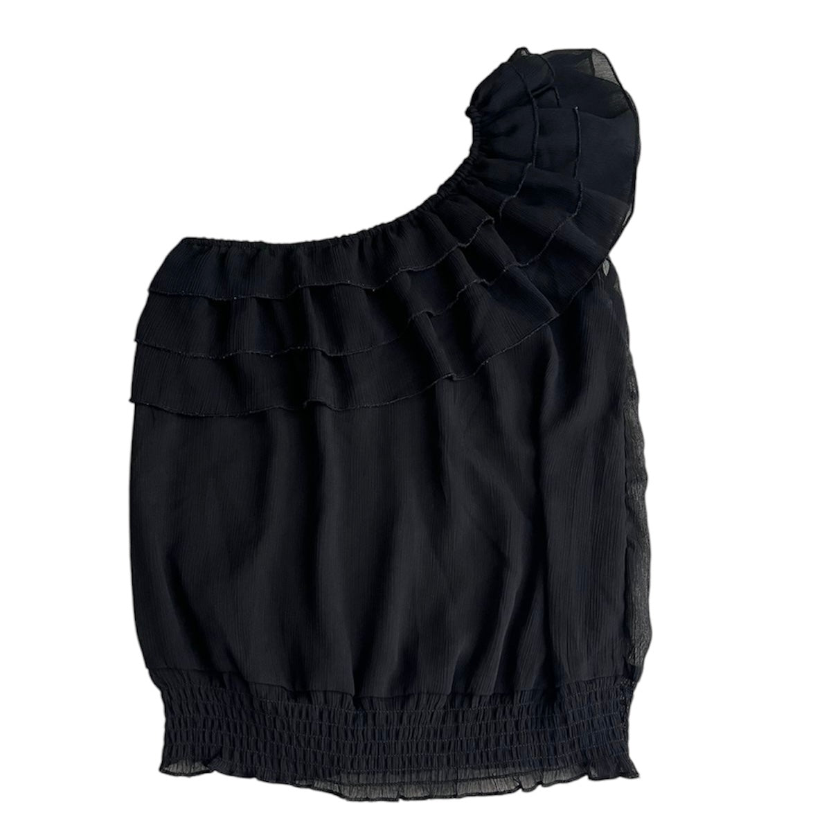 Blusa negra gasa volantes - Talla M