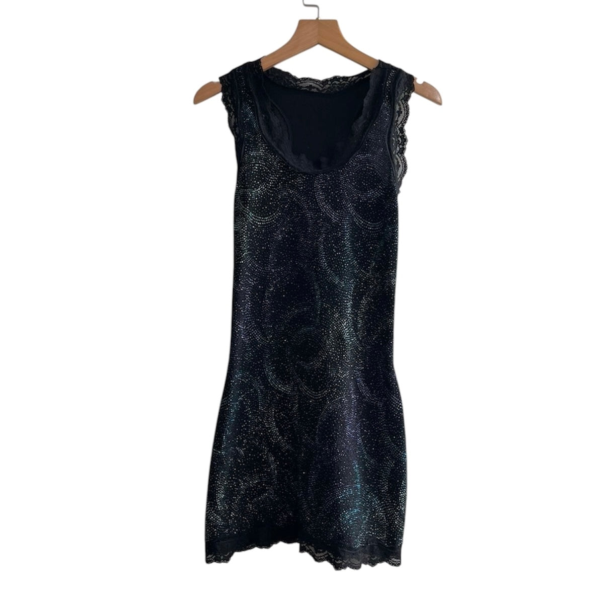 Vestido negro con brillos y encaje - Talla S