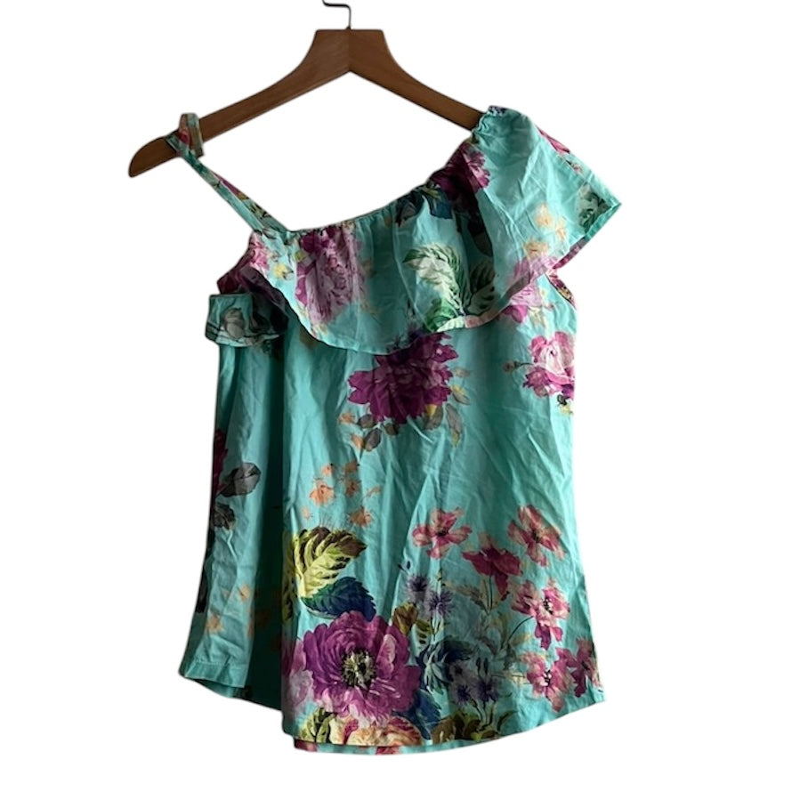 Blusa flores turquesa asimétrica - Talla L