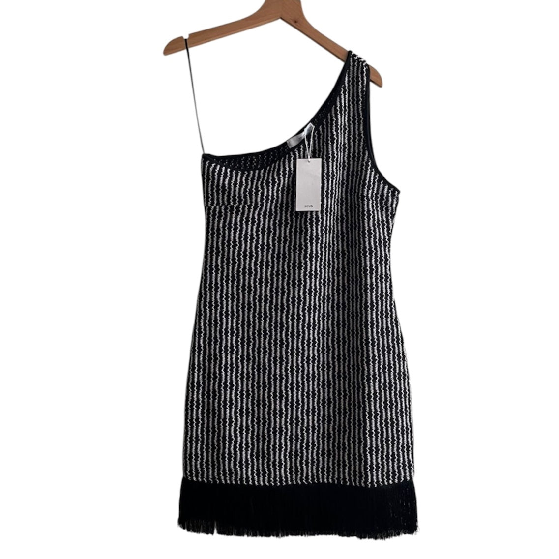 Vestido asimétrico de hilo negro y blanco con etiqueta Mango - Talla M