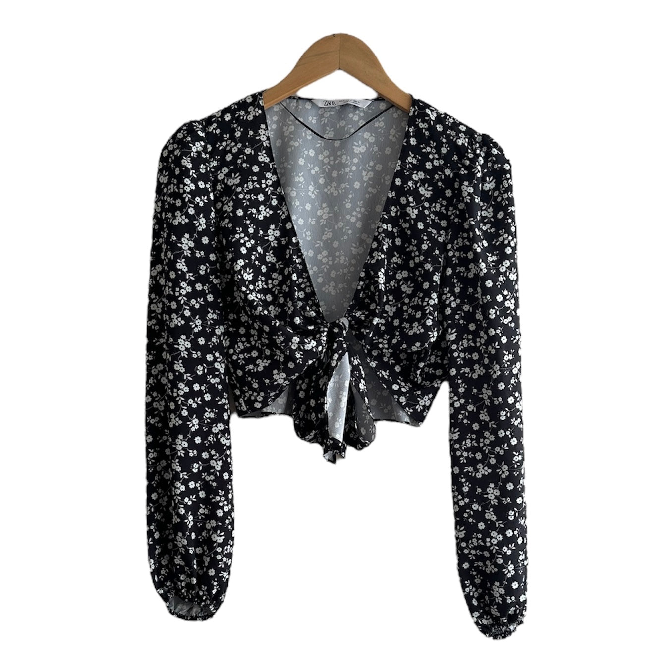 Blusa negra flores manga larga Zara - Talla S