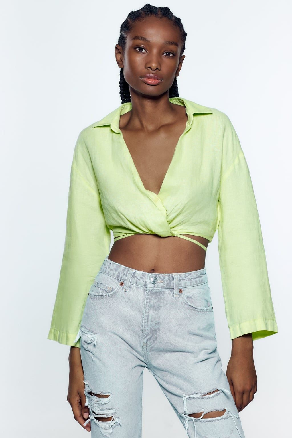 Blusa Zara verde lima manga larga talla Xl