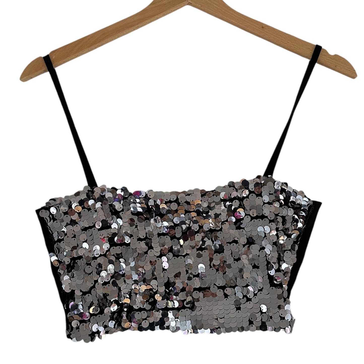 Top tiras lentejuelas plateado - Talla S