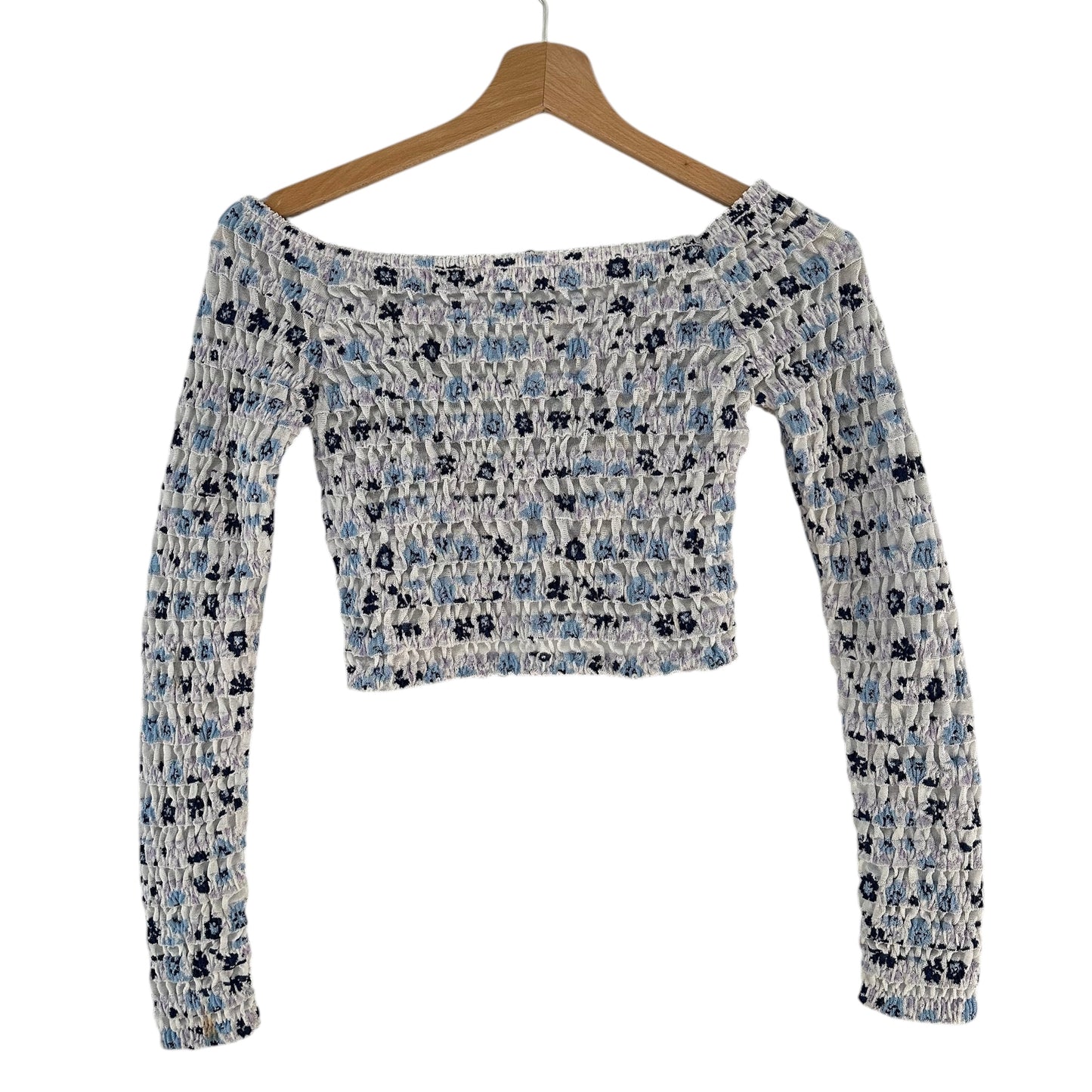 Top manga larga blanco y celeste Zara - Talla S