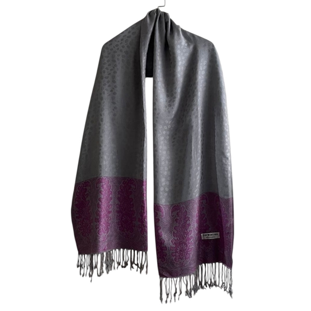 Bufanda seda gris y morada
