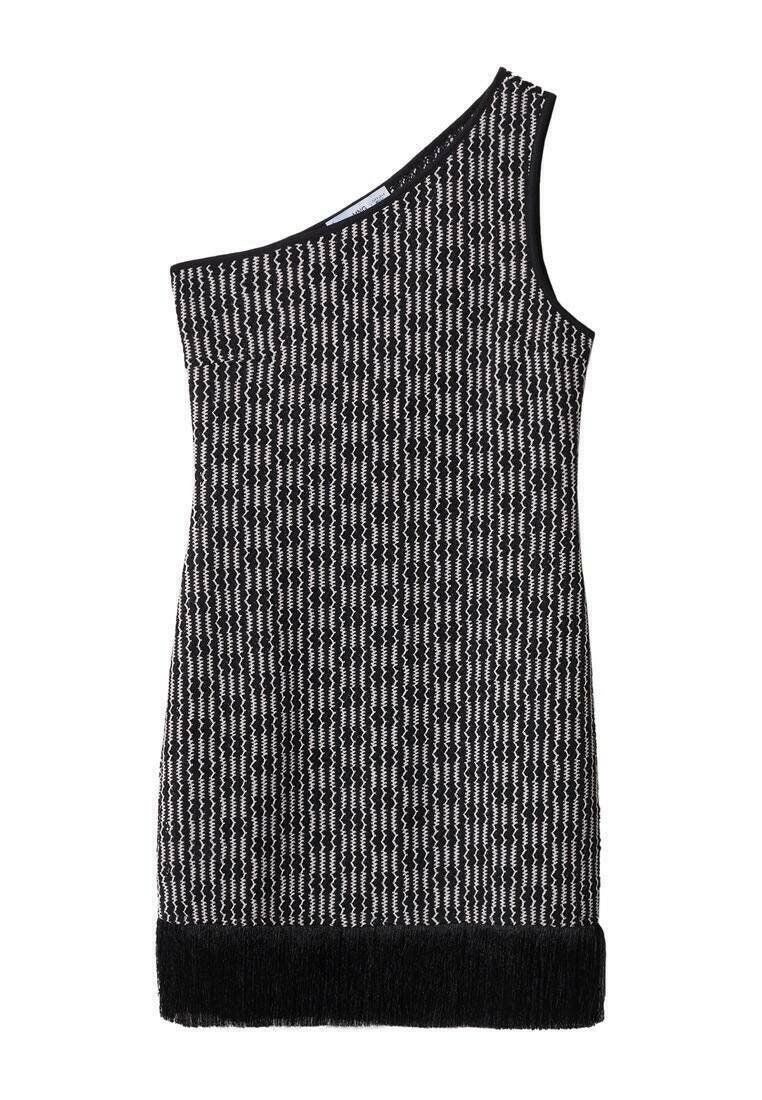 Vestido asimétrico de hilo negro y blanco con etiqueta Mango - Talla M