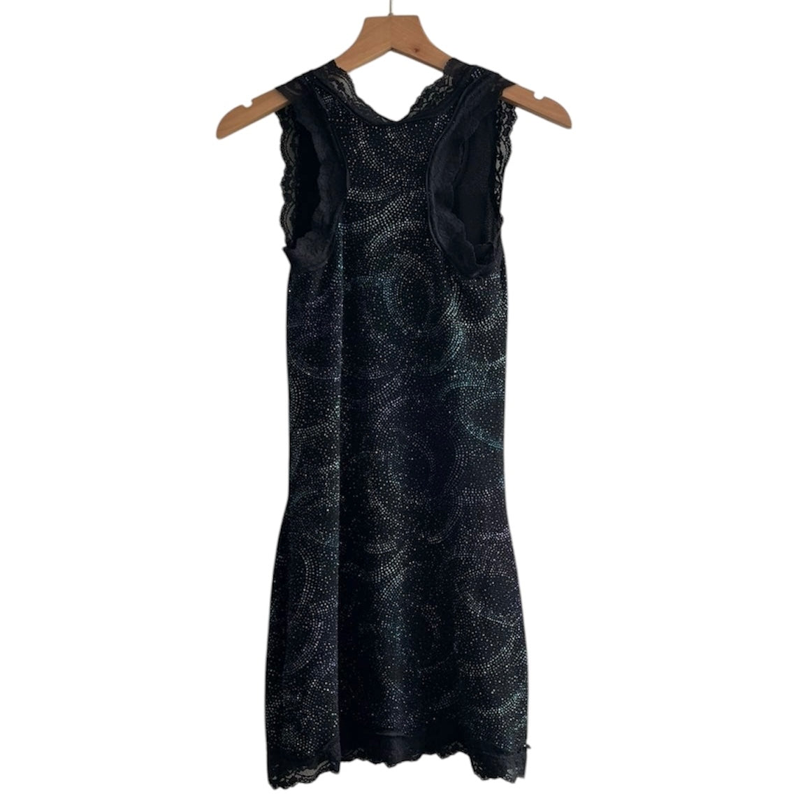 Vestido negro con brillos y encaje - Talla S