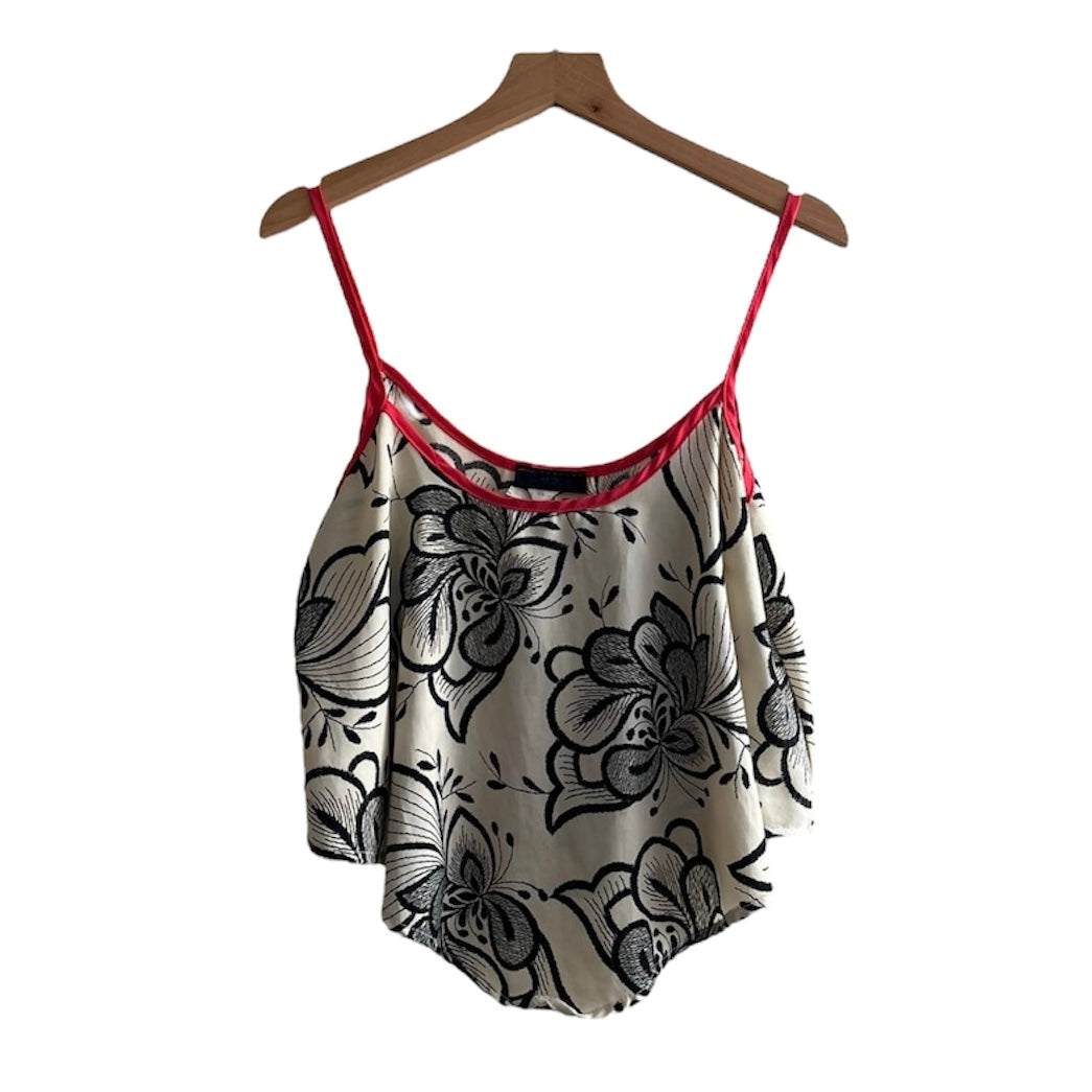 Polo blanco flores tiras rojas - Talla M