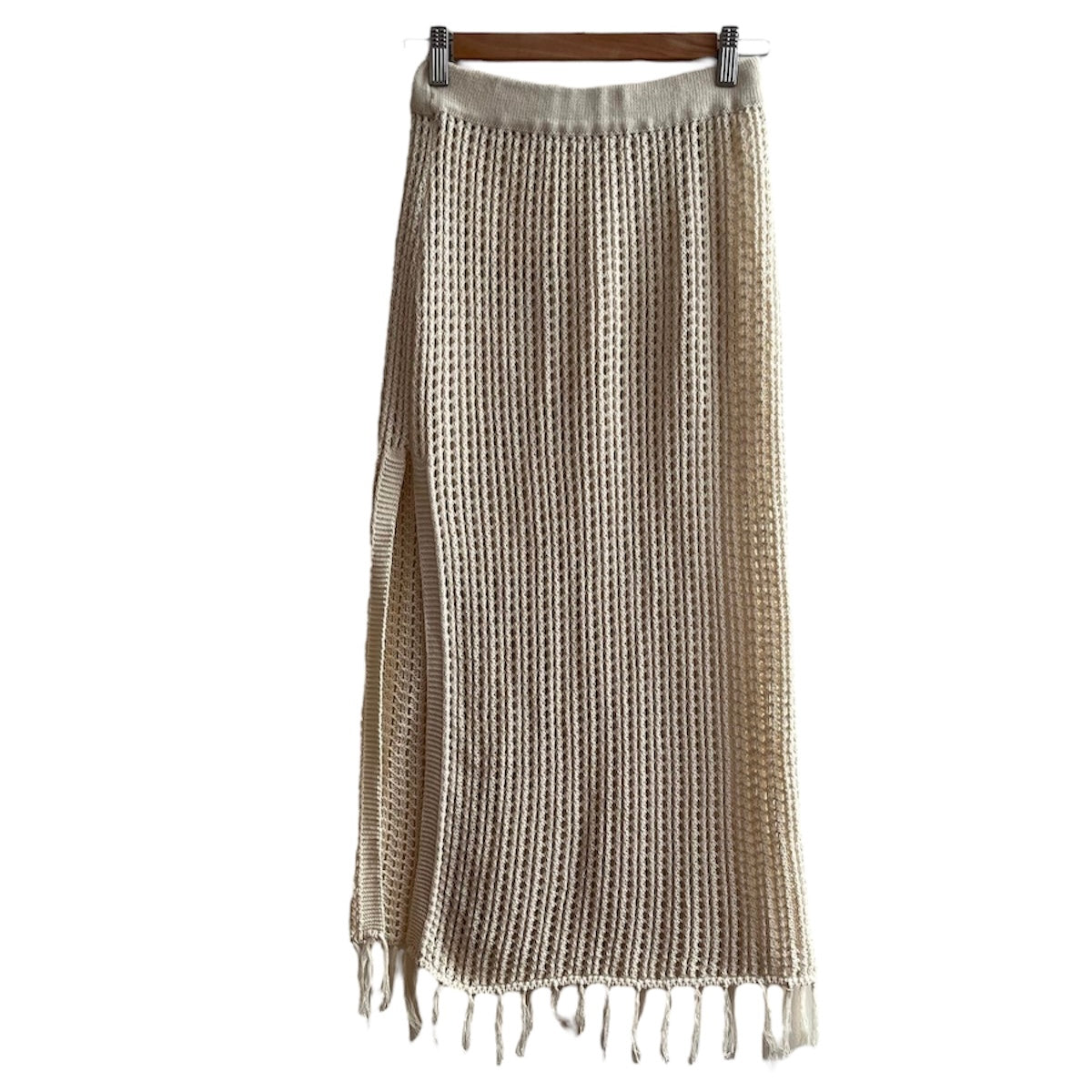 Falda larga de hilo beige - Talla S