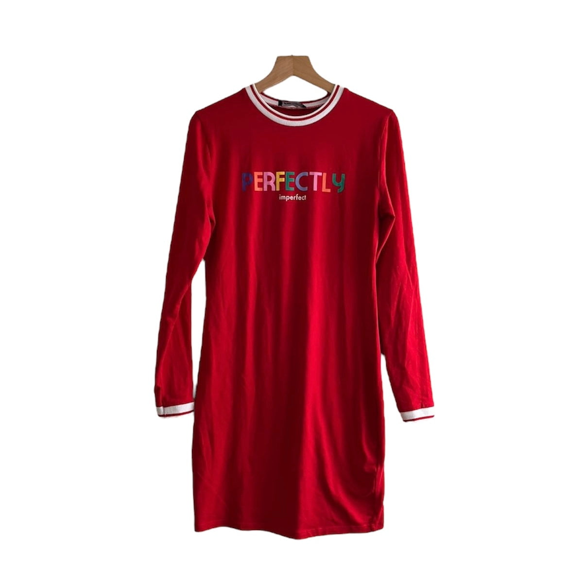 Vestido rojo manga larga frase perfectly imperfect FB sister - Talla L