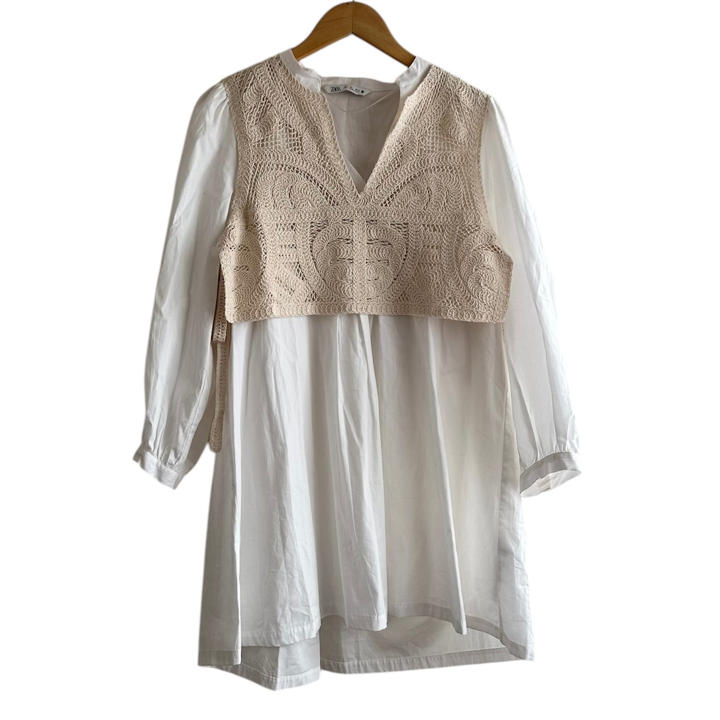 Vestido blanco y crochet Zara - Talla S