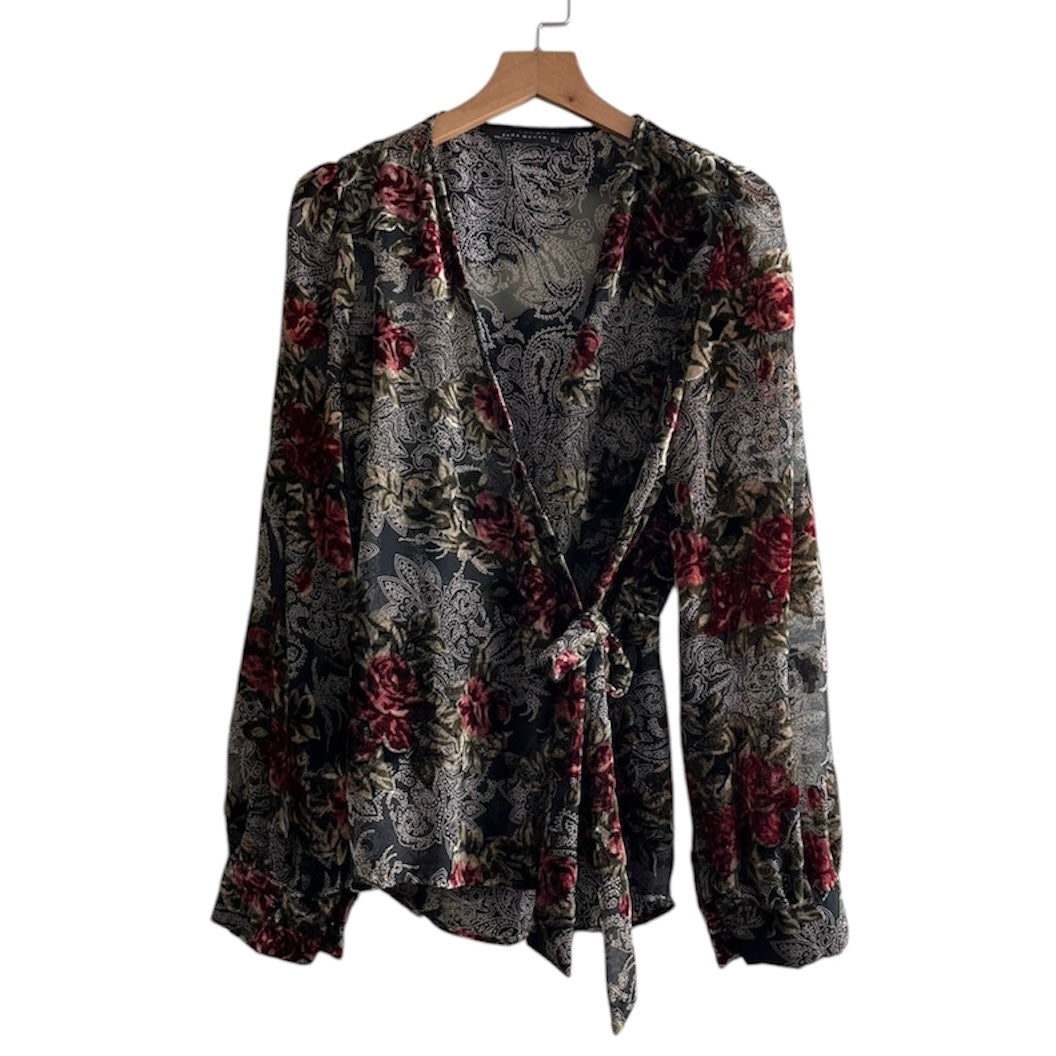 Blusa flores encaje manga larga Zara talla s