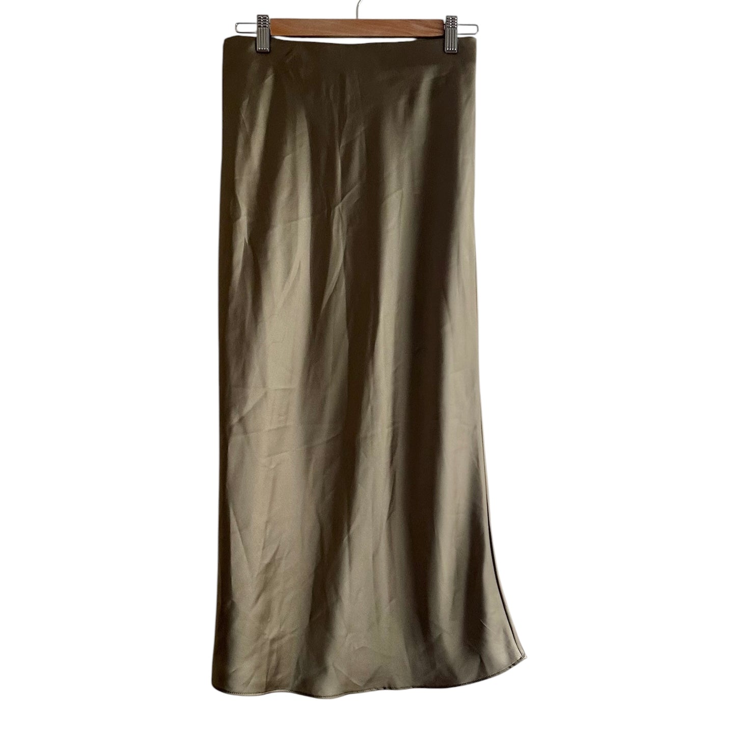 Falda larga satinada verde olivo Zara - Talla S