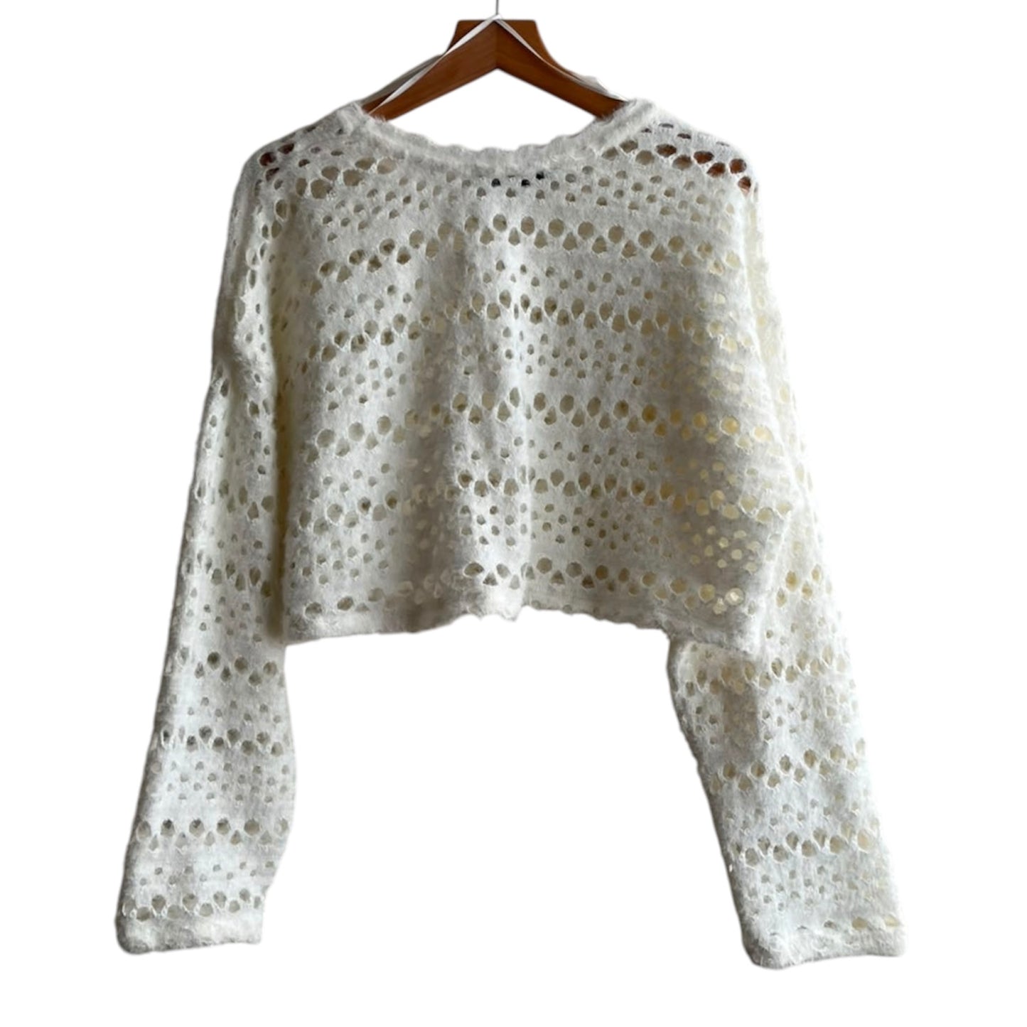 Chompa corta calada crema Bershka - Talla M