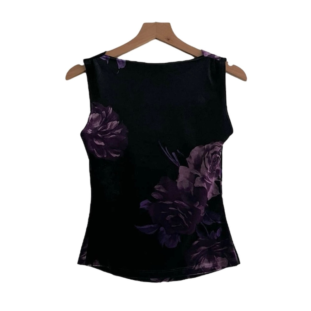 Blusa negra flores moradas - Talla S
