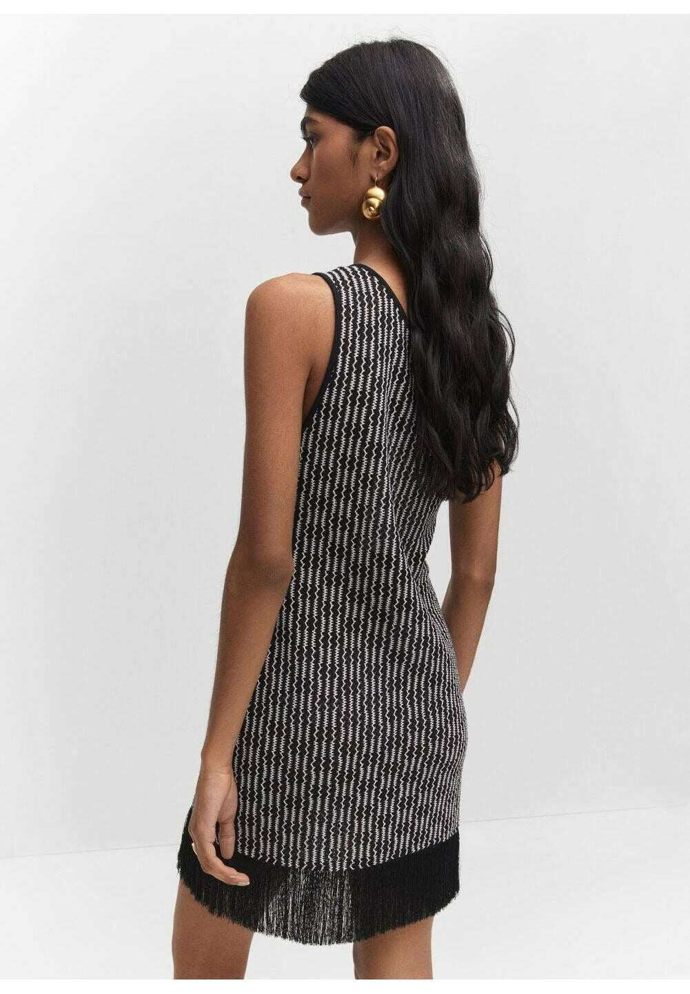 Vestido asimétrico de hilo negro y blanco con etiqueta Mango - Talla M