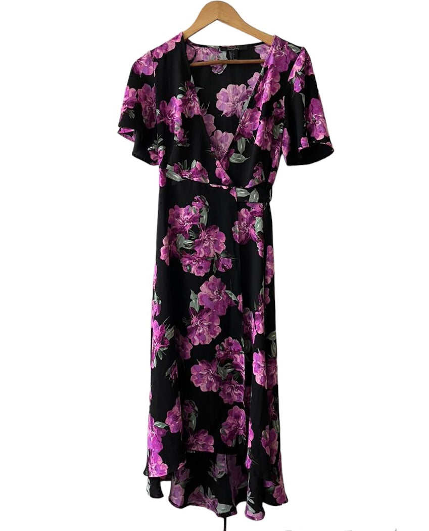 Vestido gasa negro flores moradas Forever 21 - Talla S