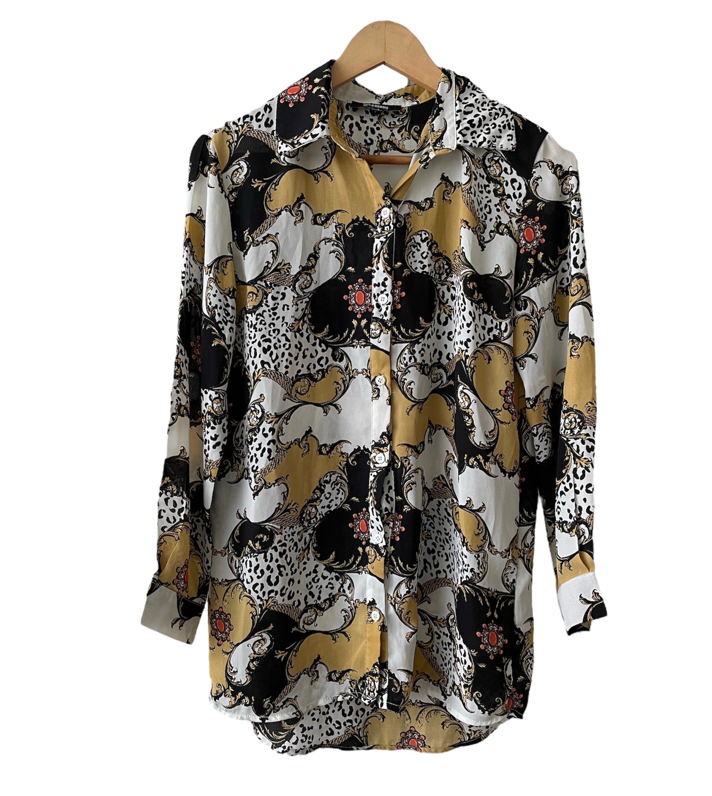 Blusa manga larga gasa blanco amarillo negro - Talla S