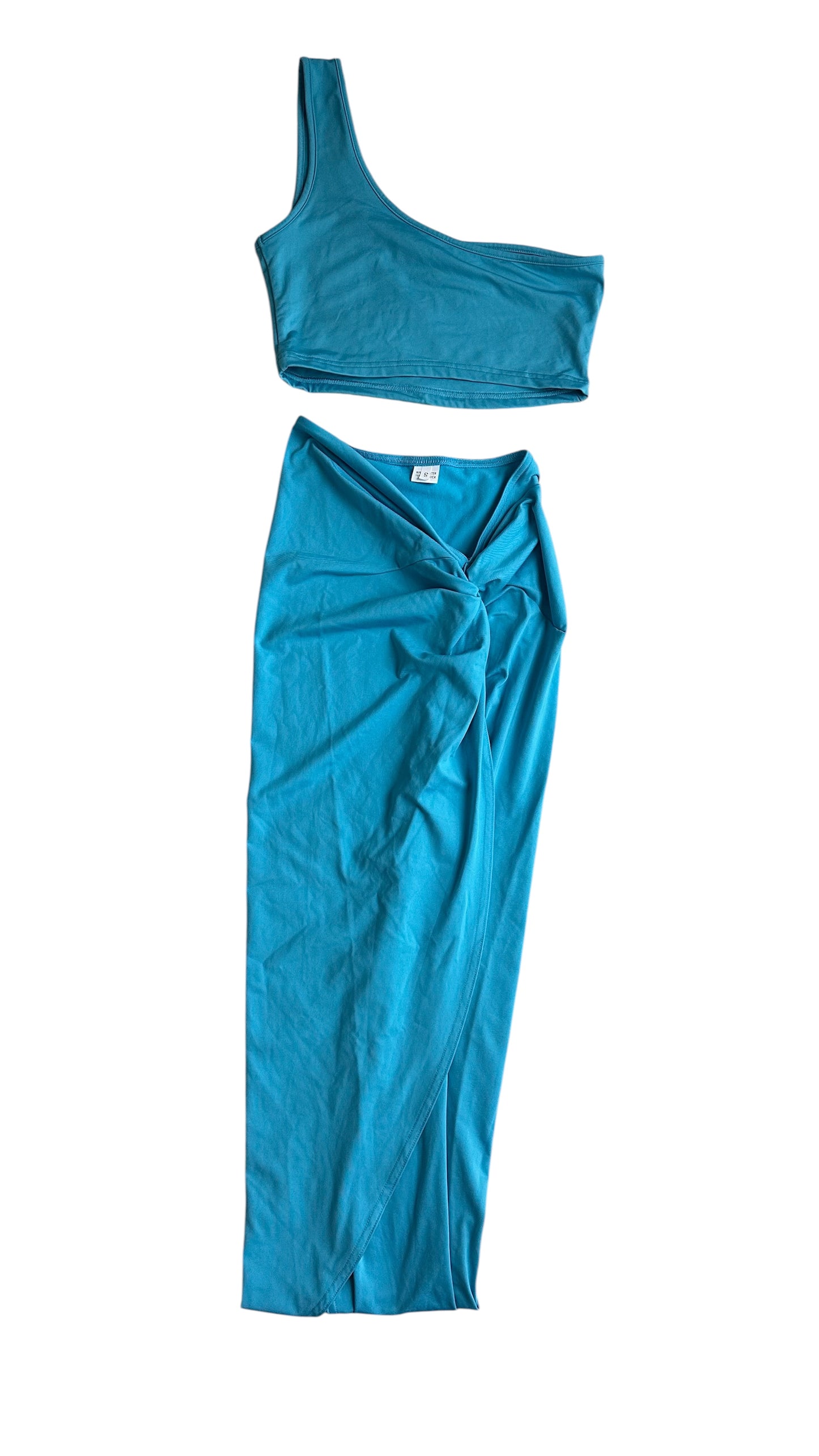 Conjunto falda larga y top celeste - Talla S