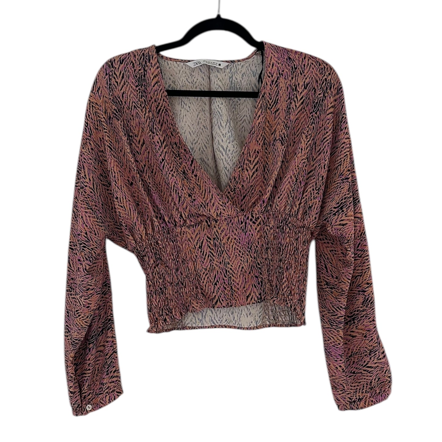 Blusa manga larga rosada estampada Zara - Talla M