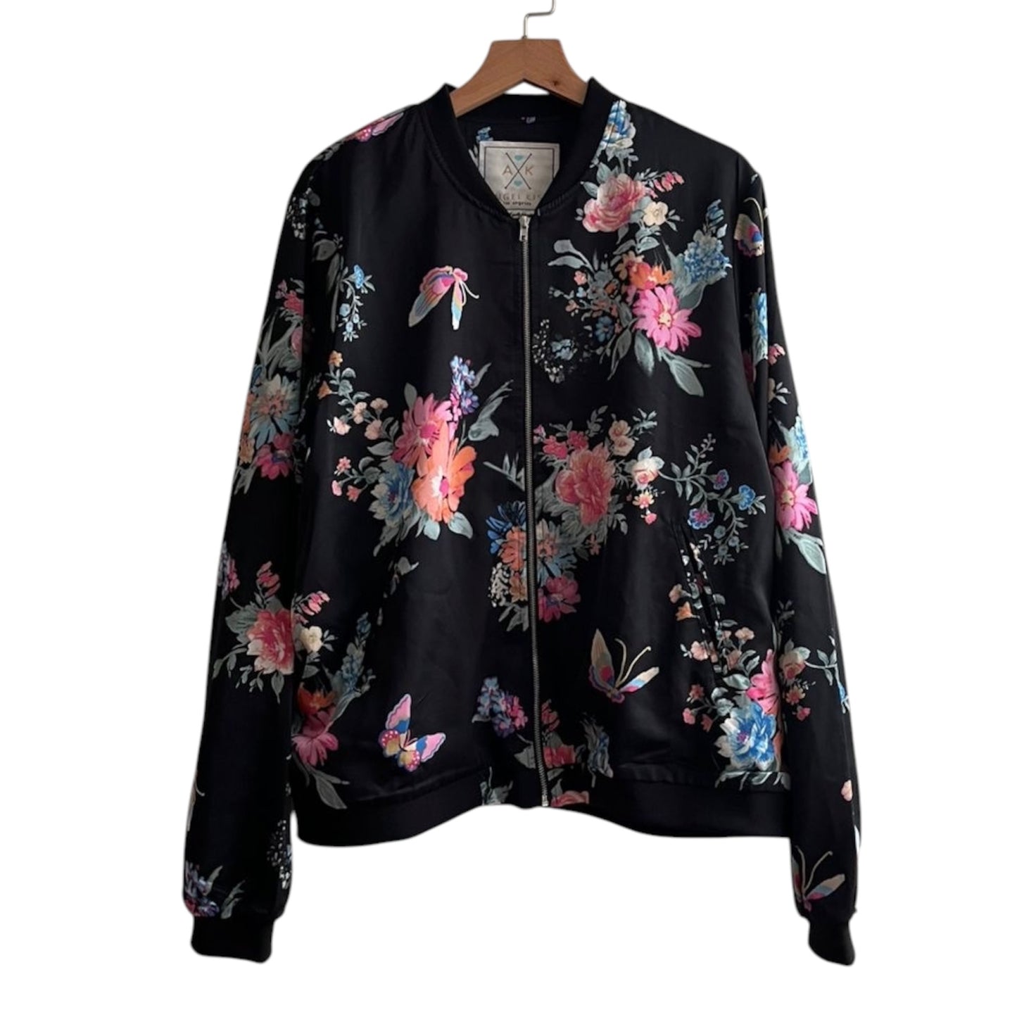Casaca bomber negra flores - Talla L