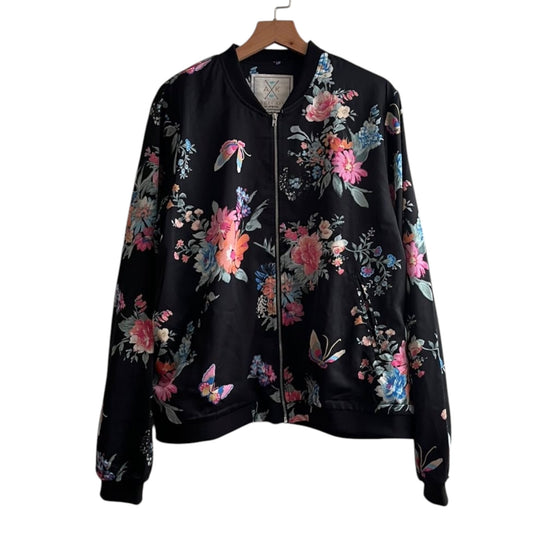 Casaca bomber negra flores - Talla L