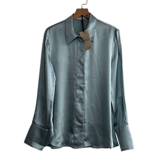Blusa manga larga satinada celeste nueva con etiqueta Mango - Talla M