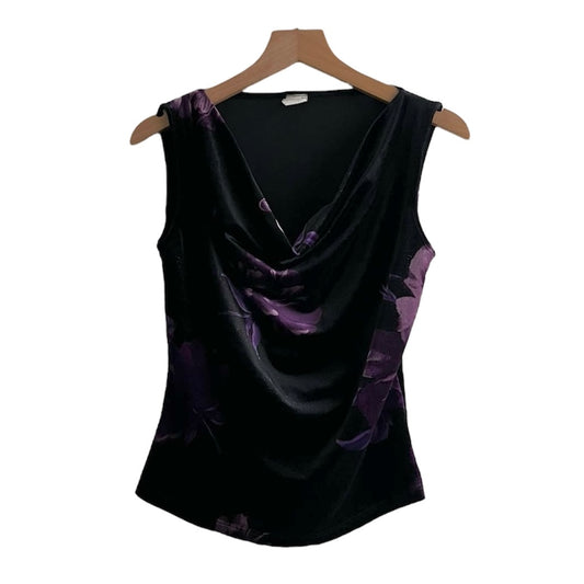 Blusa negra flores moradas - Talla S