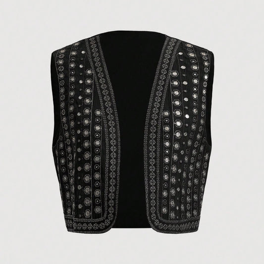 Chaleco negro bordado - Talla M