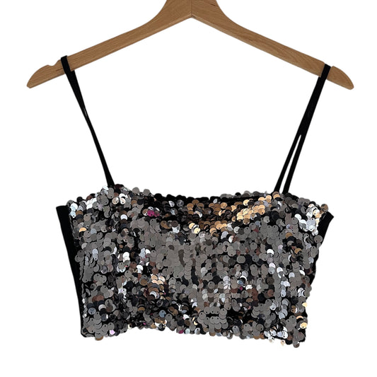 Top tiras lentejuelas plateado - Talla S