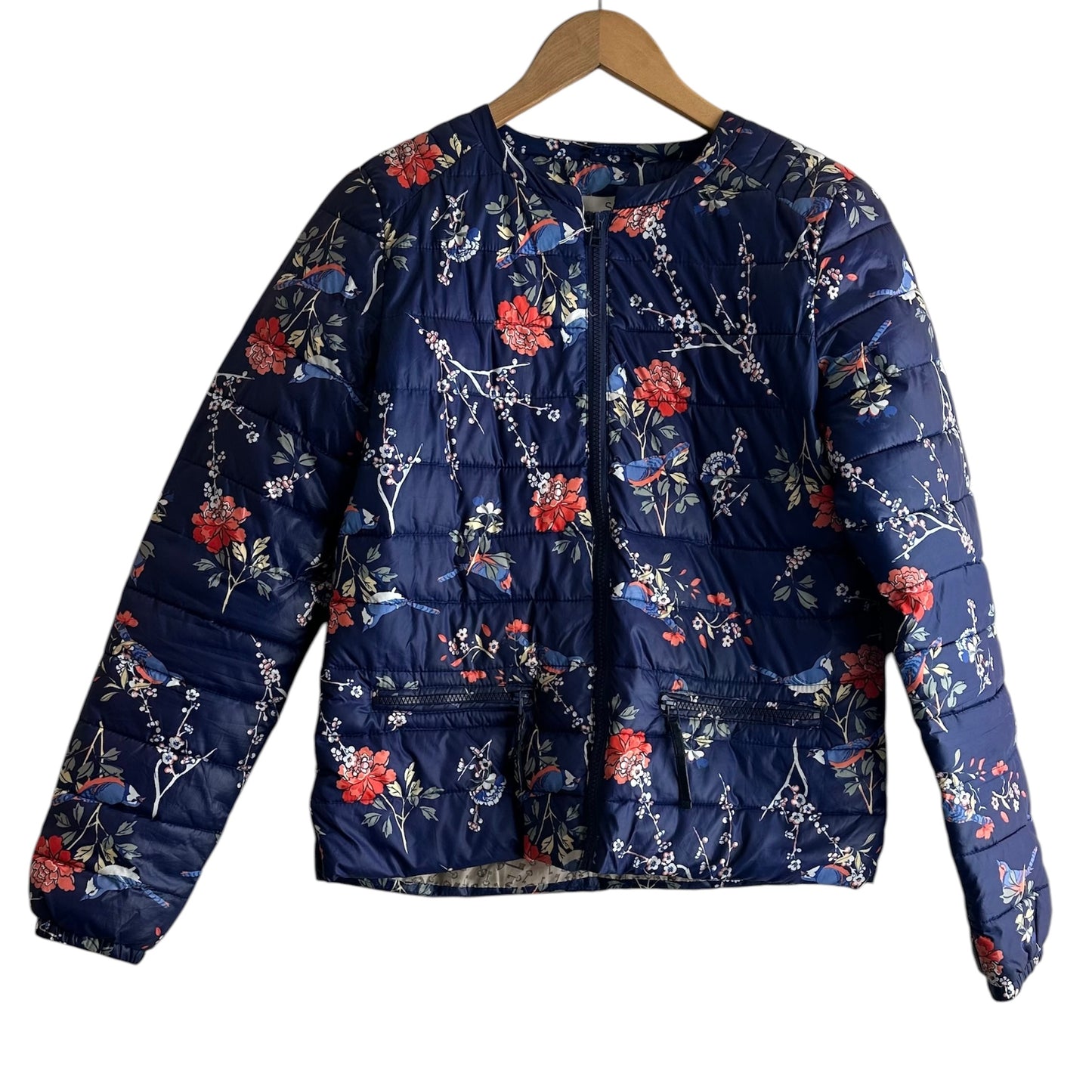 Casaca acolchada azul flores - Talla S