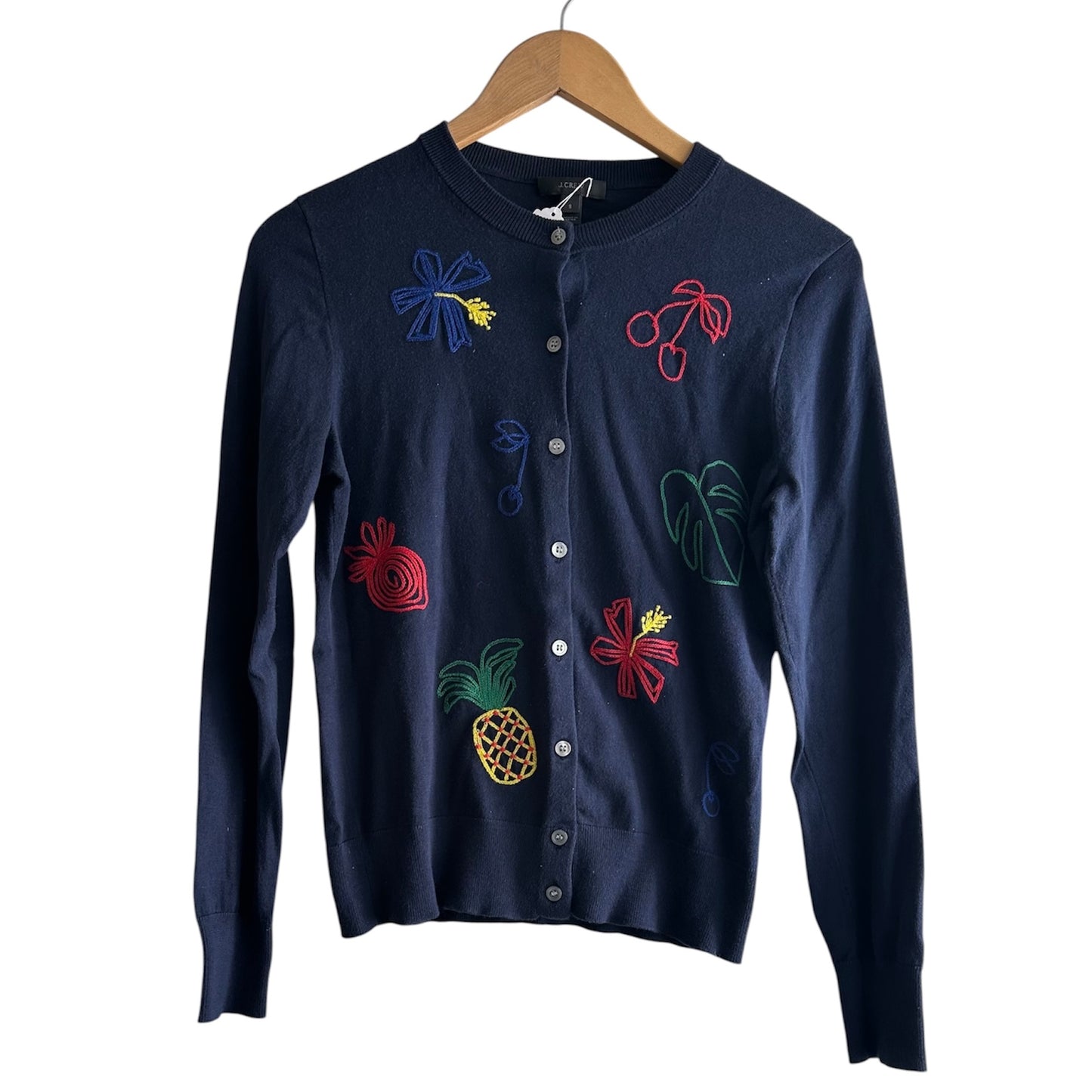 Chompa azul bordados piña fresa J crew - Talla S