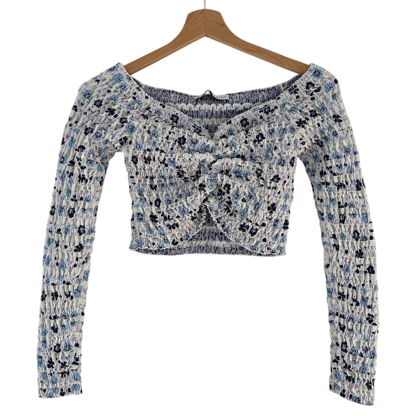 Top manga larga blanco y celeste Zara - Talla S