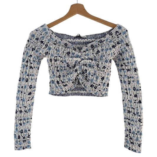 Top manga larga blanco y celeste Zara - Talla S