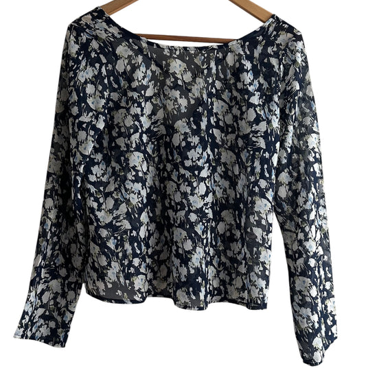 Blusa gasa manga larga azul flores - Talla M