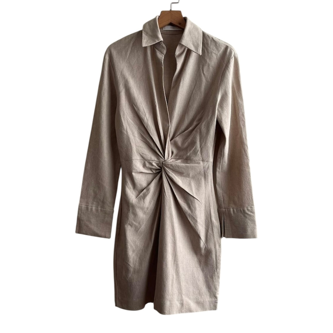 Vestido beige manga larga Mango - Talla XS