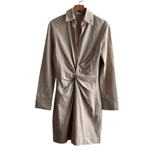 Vestido beige manga larga Mango - Talla XS