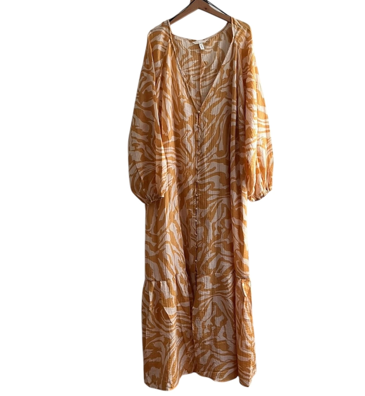 Vestido largo naranja y crema H&M - Talla L