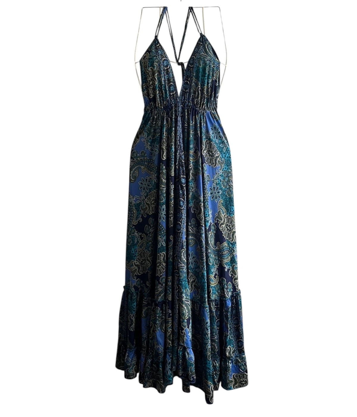 Vestido largo azul estampado- Talla Standard