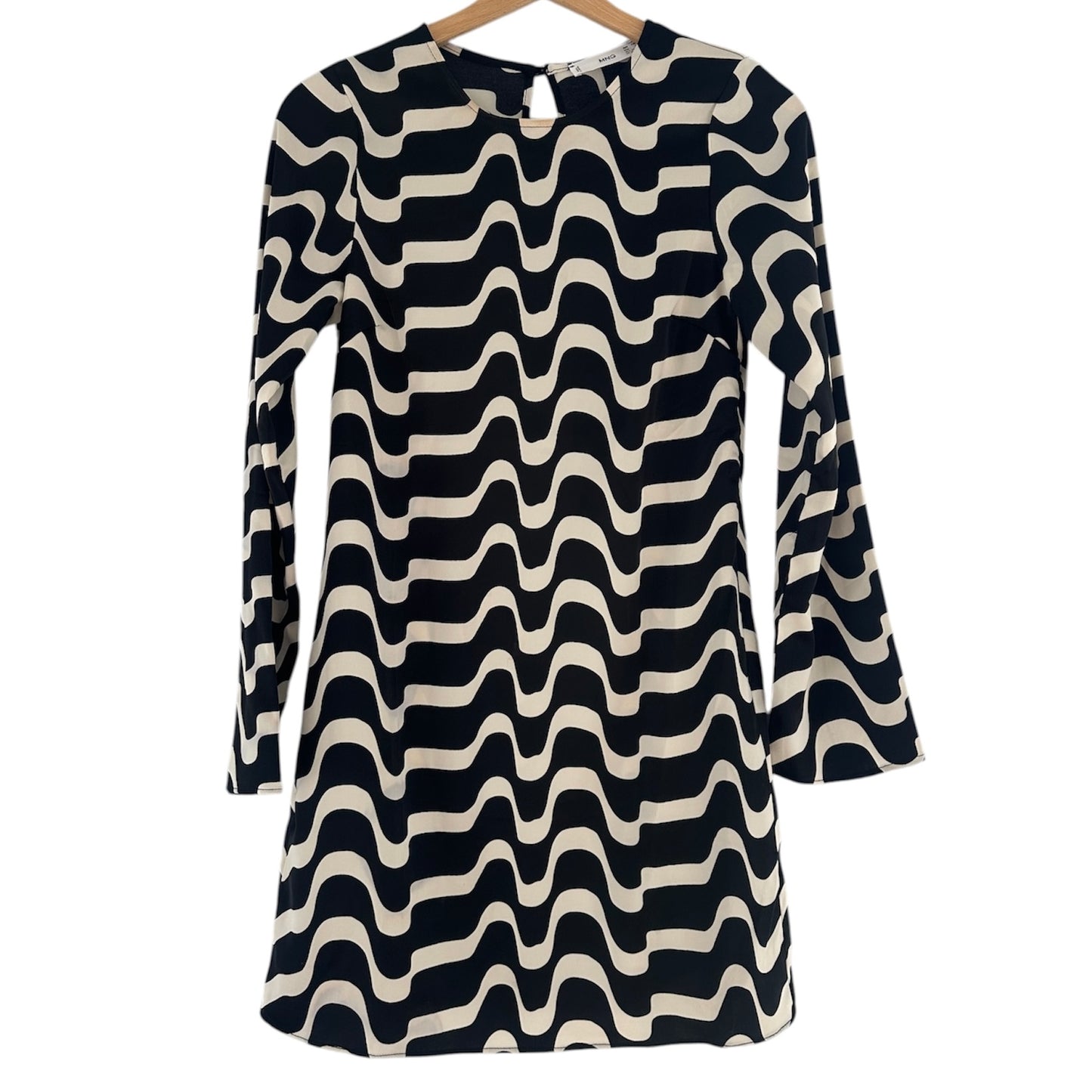 Vestido blanco y negro manga larga Mango - Talla XS