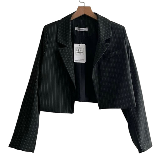 Blazer corto negro rayas nuevo con etiqueta Luvaro - Talla XS
