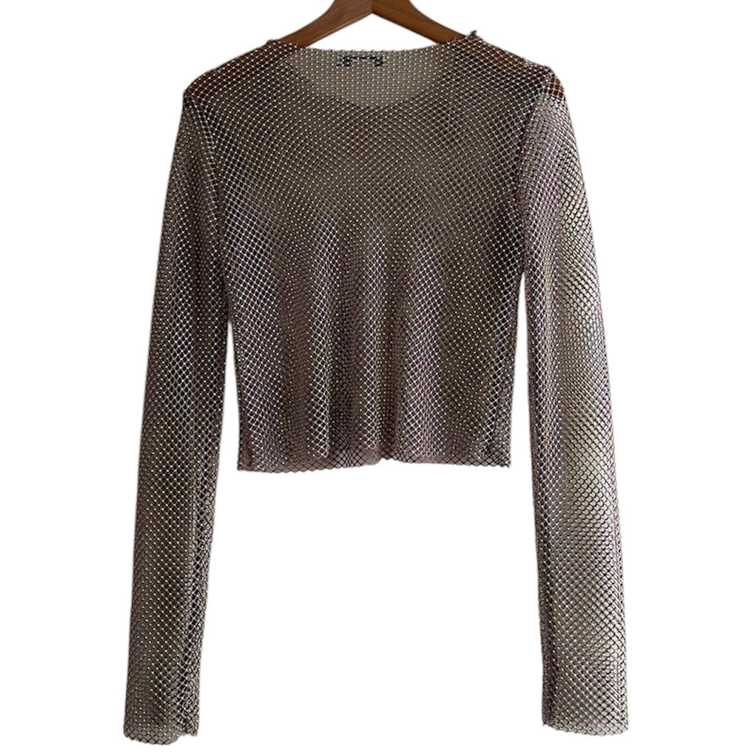 Polo manga larga lentejuelas transparente Zara - Talla M