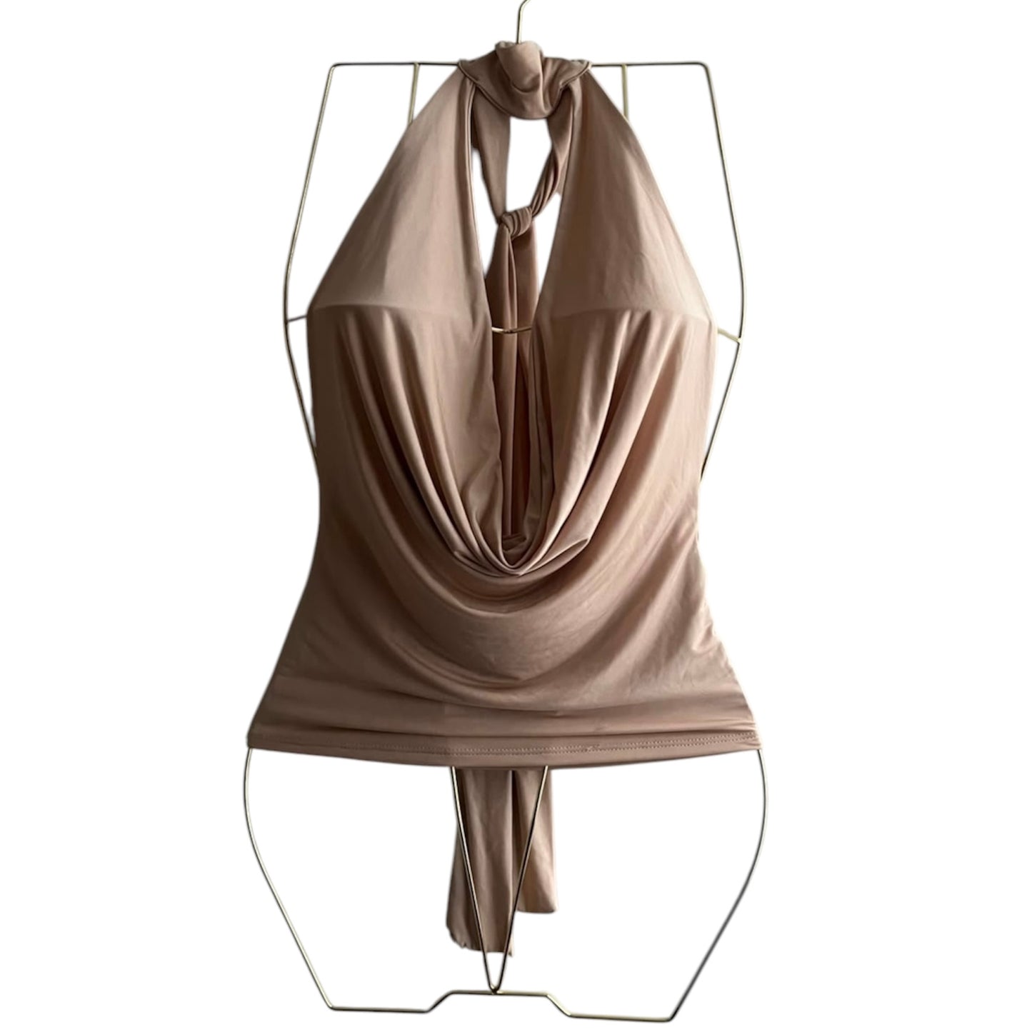 Top de licra amarre al cuello beige - Talla S