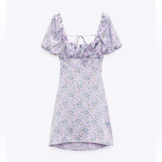 Vestido lila flores Zara nuevo con etiqueta - Talla M