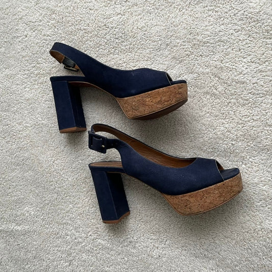 Tacos azules con plataforma corcho Páez - Talla 35